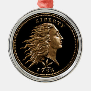 Seltene frühe amerikanische Penny-Metalldekoration Ornament Aus Metall