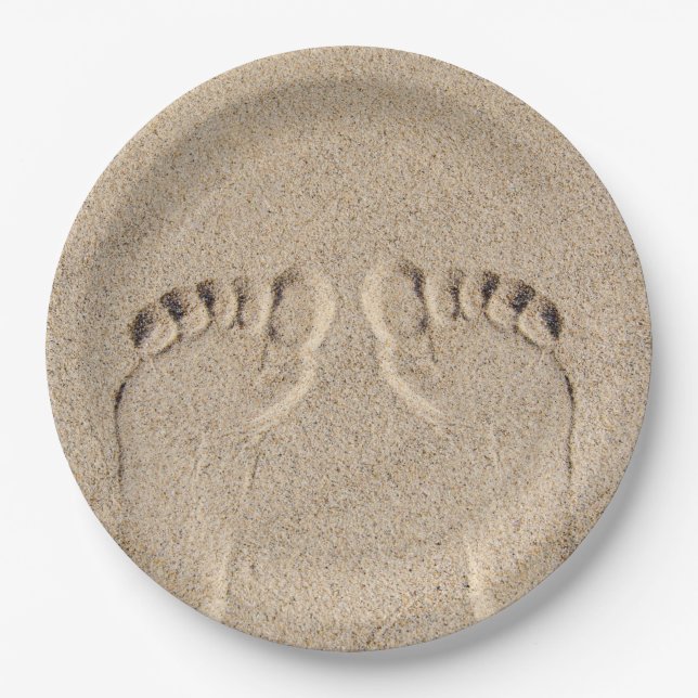 Seltene Fußspuren in Sand Pappteller (Vorderseite)