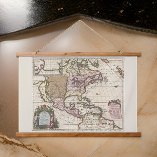 Seltene historische Alte Weltkarte Nordamerika Wandteppich Mit Holzrahmen