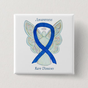 Seltene Krankheiten Denim Awareness Angel Ribbon B Button