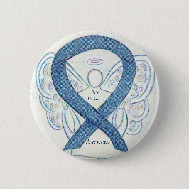 Seltene Krankheiten Denim Awareness Angel Ribbon B Button (Vorderseite)