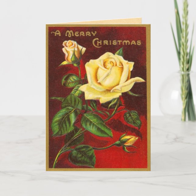 Seltene Vintage Rose Weihnachtskarte Feiertagskarte (Vorderseite)