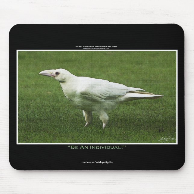 Seltene weiße Raven-Wildlife-Fotografie Mousepad (Vorne)