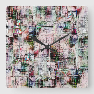 Seltsam gezeichnet unter rustikal gealtertem Jute Quadratische Wanduhr