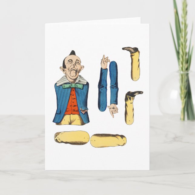 seltsame alte Papierpuppe ausgeschnitten Karte (Vorderseite)