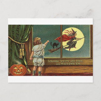 Seltsame Blicke werden zu Halloween, Kind, Katze, Postkarte