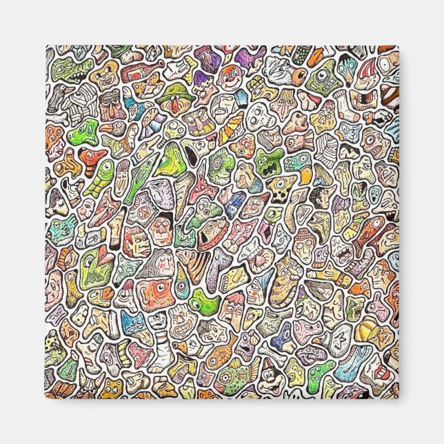 Seltsame Cartoon-Gesichter Buntstift Magnet (Vorne)