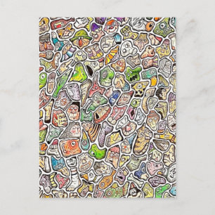 Seltsame Cartoon-Gesichter Farbstift Postkarte
