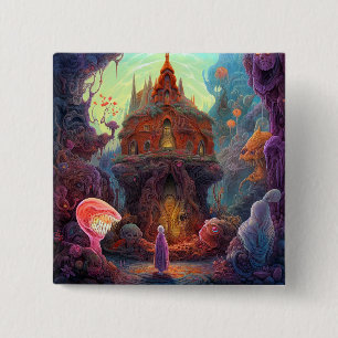 Seltsame Creepy House Surreal Art Button