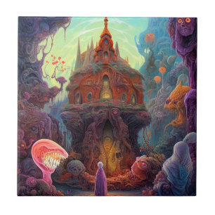 Seltsame Creepy House Surreal Art Fliese
