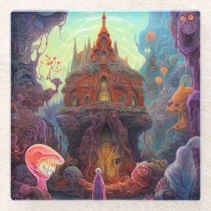 Seltsame Creepy House Surreal Art Glasuntersetzer