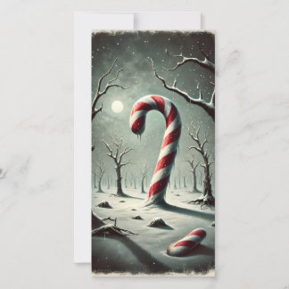 Seltsame dunkle Snowy Winter Night Candy Card Feiertagskarte