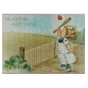 Seltsame kitschige Tennis Valentinstagskarte, circ Schneidebrett