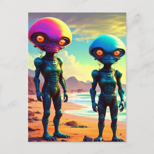 Seltsame metallic Robotic Space-Außerirdischen Postkarte (Vorderseite)