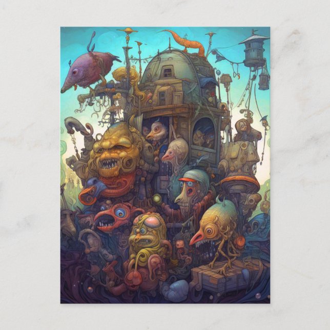 Seltsame Monster Kreaturen surreale Kunst Postkarte (Vorderseite)