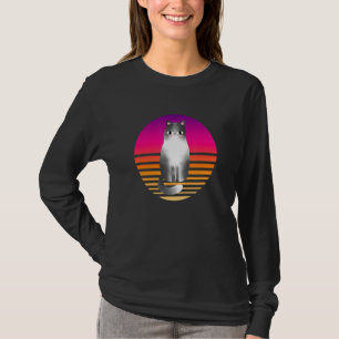 Seltsame Retro Lila Orange Gradient Cat Feline Des T-Shirt