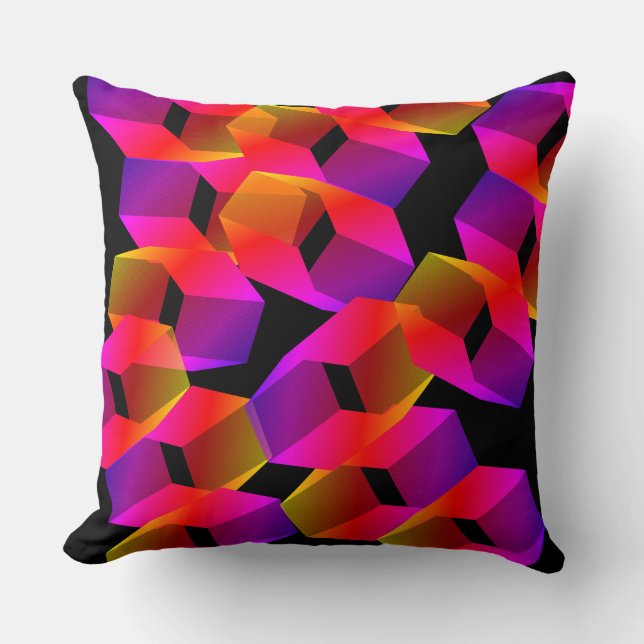 Seltsame rosa Hexagonen auf schwarzem Hintergrund Kissen (Vorderseite)