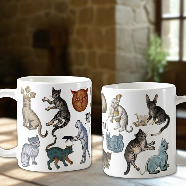 Seltsame, schlecht mittelalterliche Katzen Kaffeetasse (Von Creator hochgeladen)