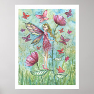 Seltsame Summer Poppies Blume Fairy and Butterfly Poster