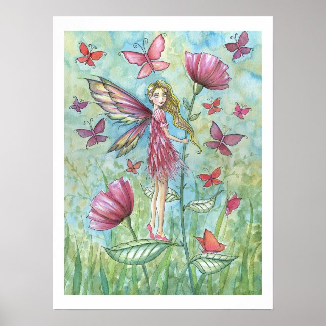 Seltsame Summer Poppies Blume Fairy and Butterfly Poster (Vorne)