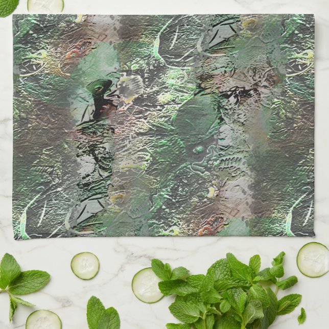 Seltsame Textur in grau mit abstraktem Schädel Geschirrtuch (Gefaltet)