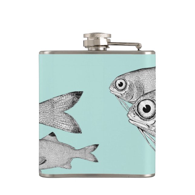 Seltsame Vintage Fische zeichnend Flachmann (Rückseite)