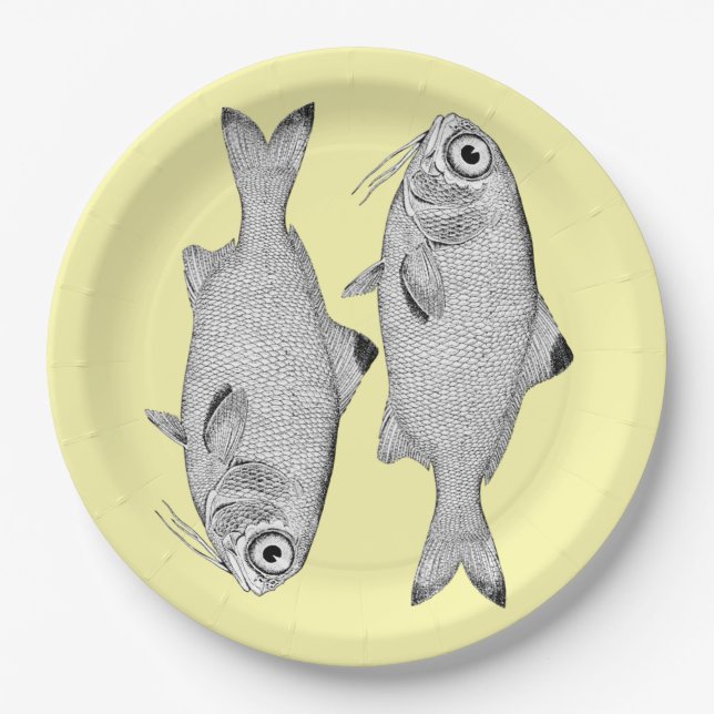 Seltsame Vintage Fische zeichnend Pappteller (Vorderseite)