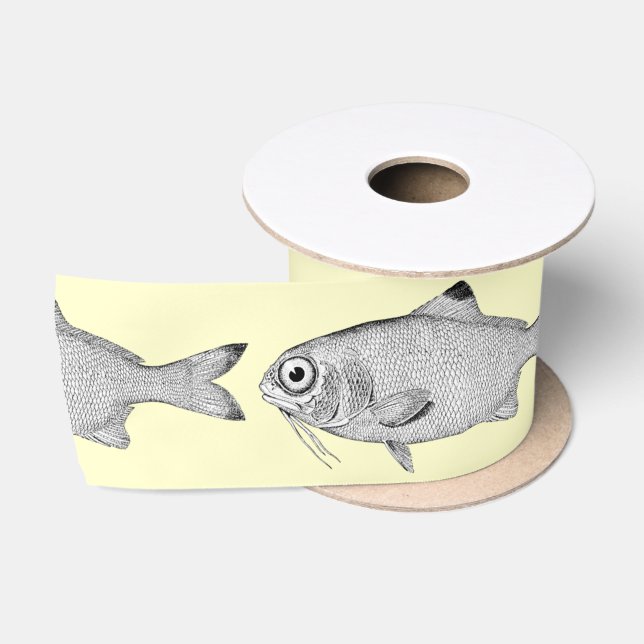 Seltsame Vintage Fische zeichnend Satinband (Spule)
