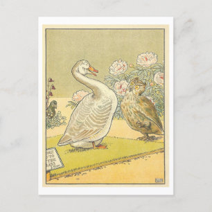 Seltsame Vintage-Illustration mit Gans und Eule Postkarte