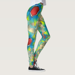 Seltsame virtuelle Blume, gelbe blaue Blätter auf Leggings