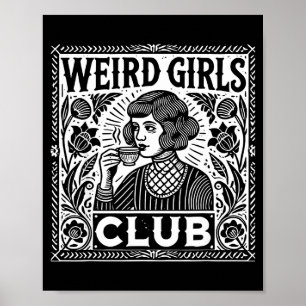 Seltsamer Mädchenclub Vintage Linolschnitt Retro I Poster