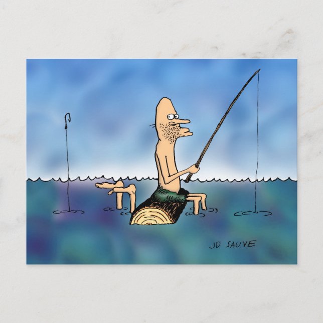 Seltsamer Tag Fischen Cartoon Postkarte (Vorderseite)