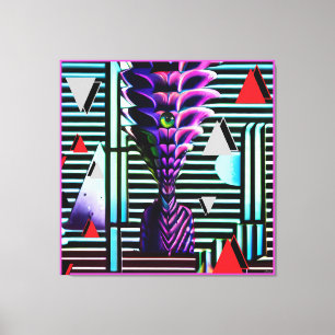 Seltsamer Tiki-Gott auf der Memphis-Designparty Leinwanddruck