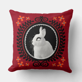 Seltsamer Weißer Hase: Rot, Schwarz, Türkis und Or Kissen