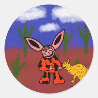 seltsames Kaninchen mit seiner seltsamen Katze Runder Aufkleber