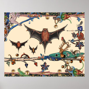 SELTSAMES MITTELALTERLICHES BESTIARIUM, FLIEGENDE POSTER