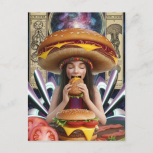 Seltsames surrealistisches Mädchen mit einem Chees Postkarte