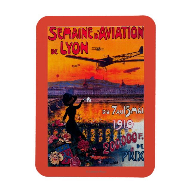 Semaine d'Aviation De Lyon Vintage Poster Magnet (Vertikal)