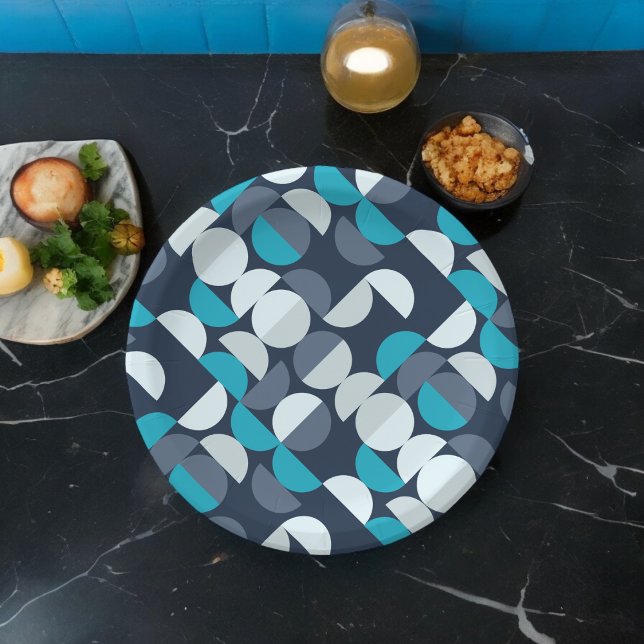 Semi-Circle Art Pappteller (semi-circle bauhaus style,birthday,wedding,baby shower,special occasion event paper plate party supp)