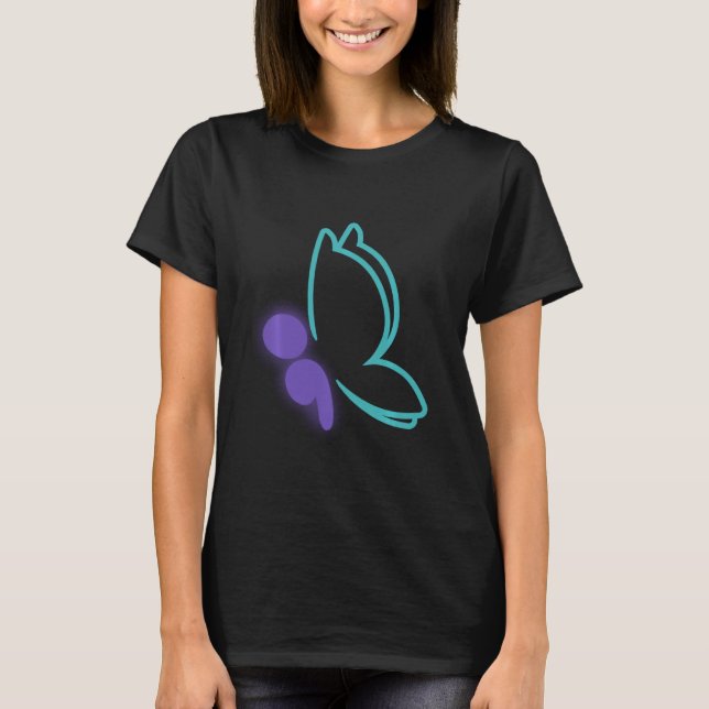Semi Colon Butterfly Selbstmordbewusstsein T-Shirt (Vorderseite)