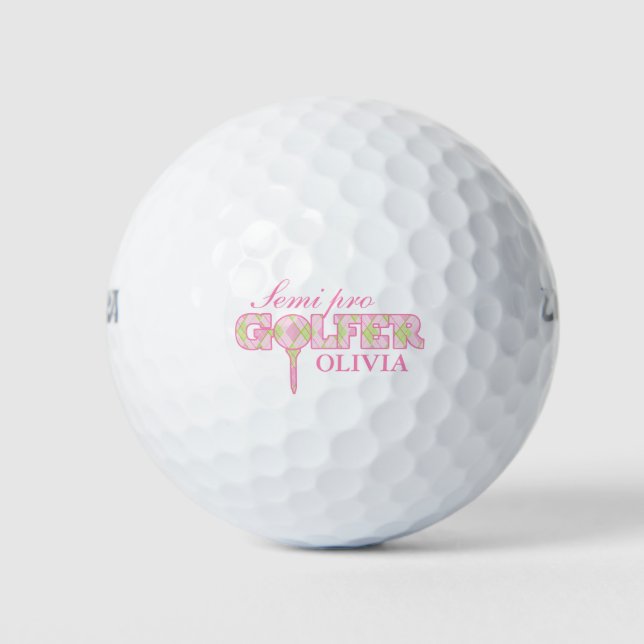 Semi pro golfer rosa karierte personalisierte Golf Golfball (Vorderseite)