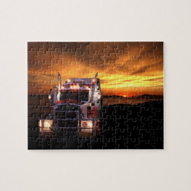 Semi Truck bei Sunset Puzzle (Horizontal)