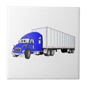 Semi Truck Blue White Trailer Cartoon Fliese