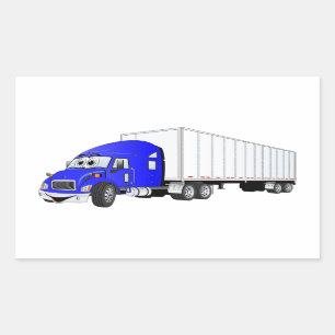 Semi Truck Blue White Trailer Cartoon Rechteckiger Aufkleber