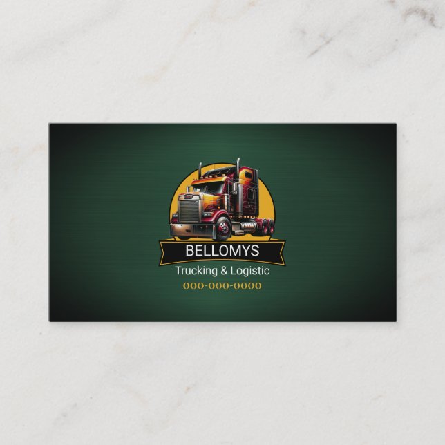 Semi Truck Green Metallic Business Card Visitenkarte (Vorderseite)