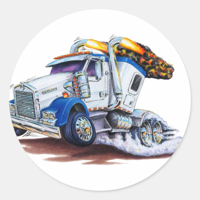 Semi Truck mit Sleepercab Runder Aufkleber (Vorderseite)