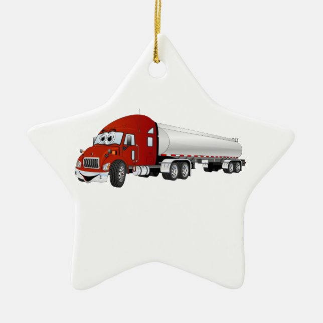 Semi Truck Red Silver Tanker Cartoon Keramikornament (Vorne)