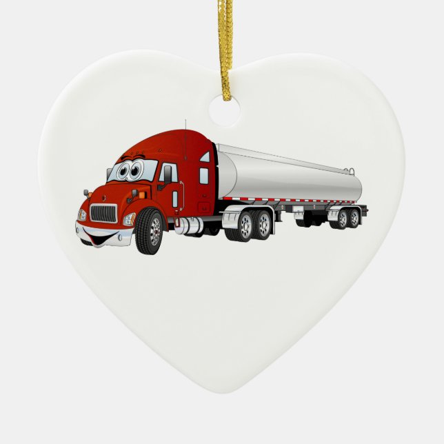 Semi Truck Red Silver Tanker Cartoon Keramikornament (Vorne)