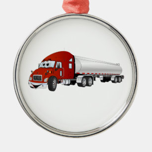 Semi Truck Red Silver Tanker Cartoon Silbernes Ornament