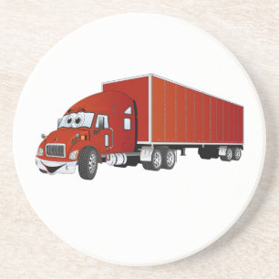 Semi Truck Red Trailer Cartoon Sandstein Untersetzer